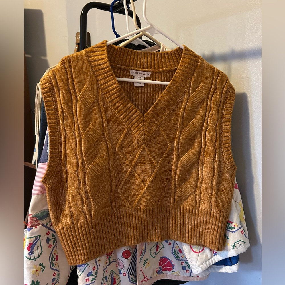 Sincerely Jules orange/yellow V-Neck Cable Knit Sweater Vest